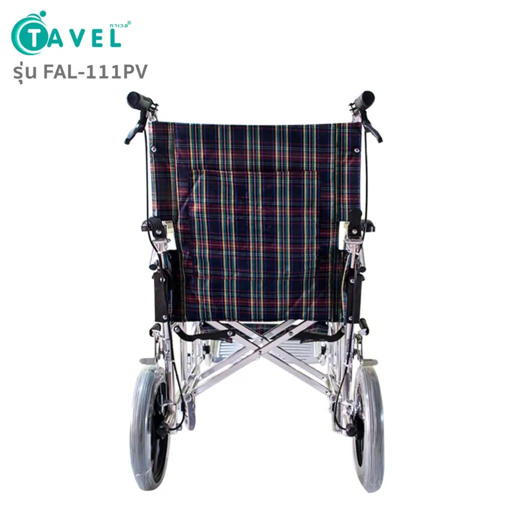 TAVEL รถเข็นผู้ป่วย เบาะลายสก็อตสีม่วงตัดแดง รุ่น FAL-111PV